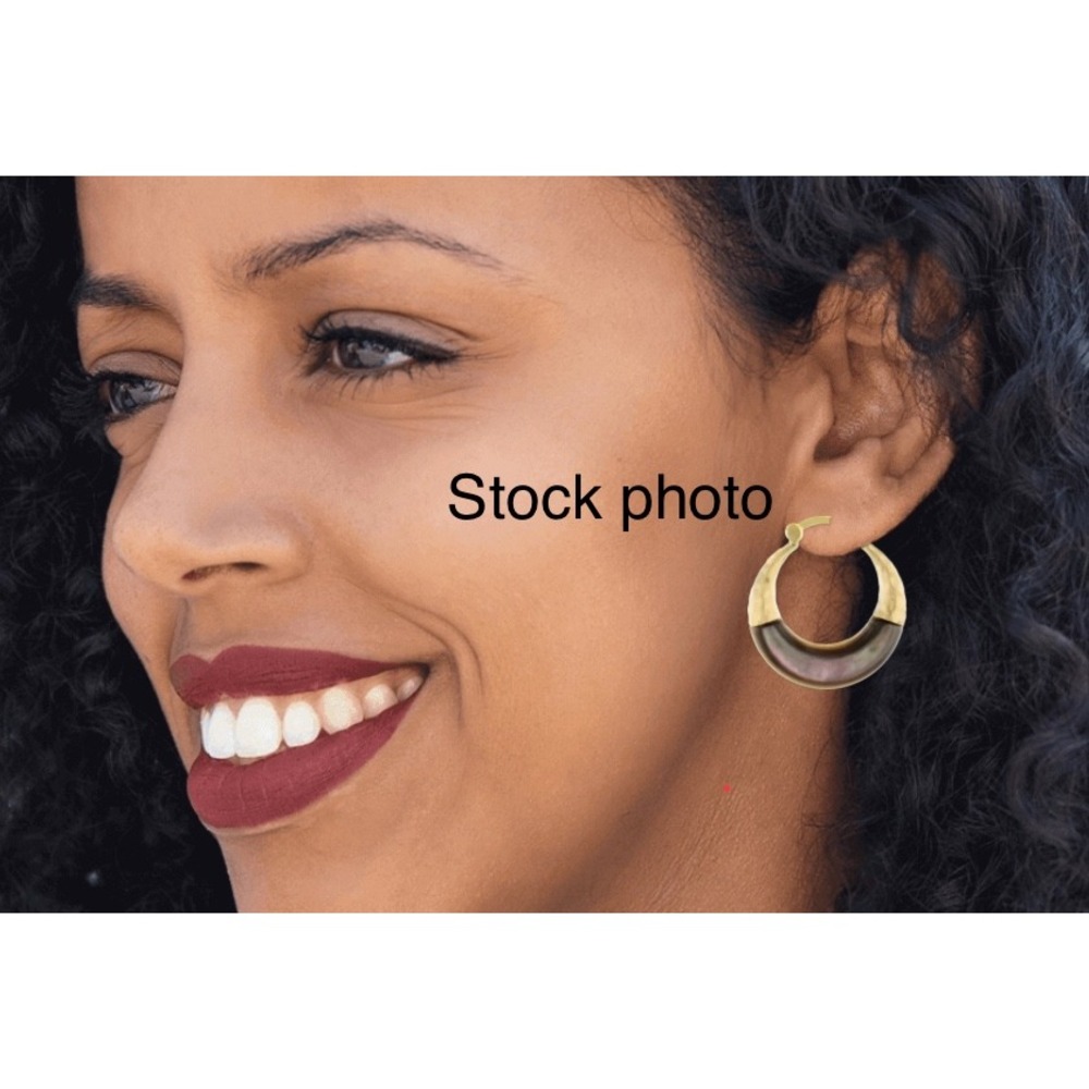 925 Sterling Silver Gold‎ Plated Hoop Earrings Black Mother of Pearl PAJ